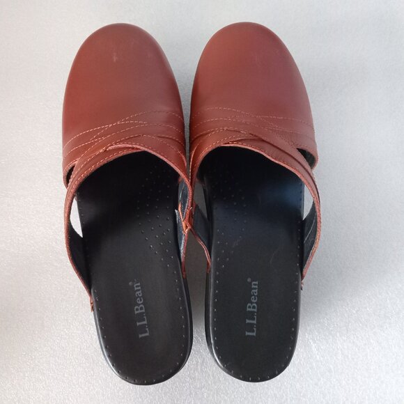 LL Bean Women's Brown Leather Clogs Classic Retro-inspired Chunky Size 8.5 - Picture 2 of 7